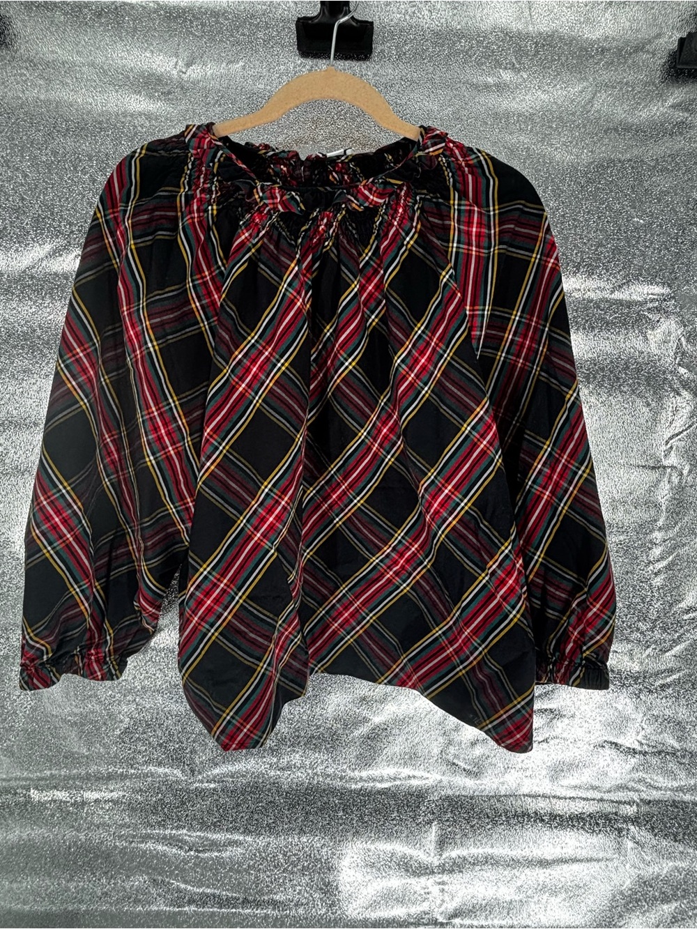J. Crew Holiday Tartan Plaid Long Sleeve Blouse - Picture 2 of 7